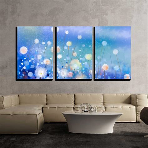 3 Piece Canvas Wall Art Abstract Oil Painting White Flowers Field In