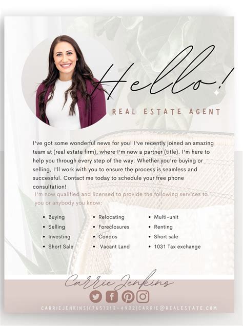 Real Estate New Agent Introduction Letter Flyerfarming Etsy In 2022