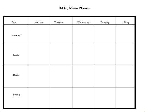 5 Day Weekly Timetable Blank 6 Periods