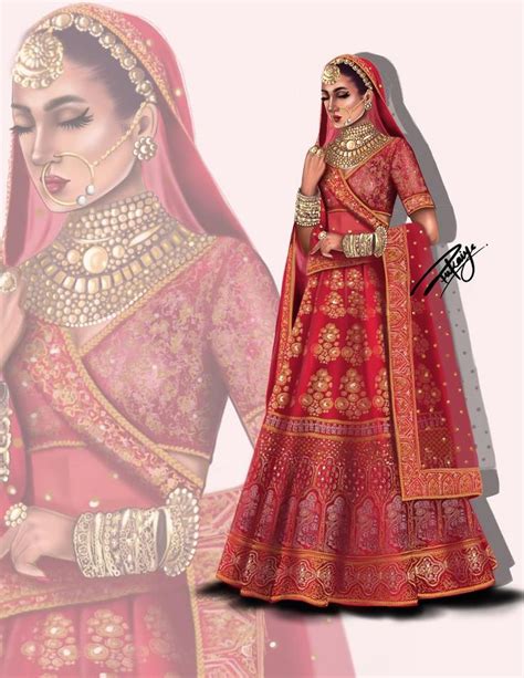 Custom Digital Fashion Illustration Of Indian Bridal Lehenga For T