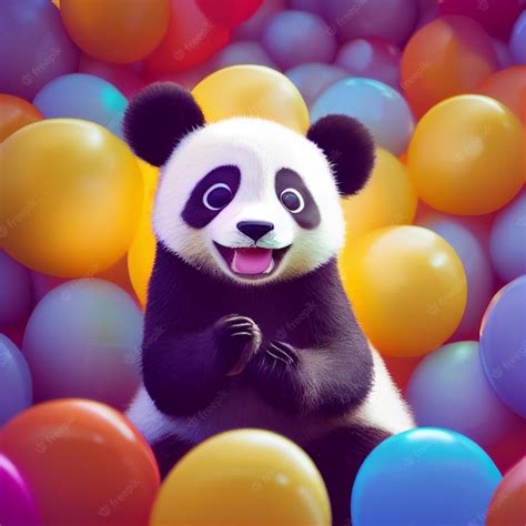 Premium Photo Cute Baby Panda Bear With Big Eyes 3d Rendering Cartoon