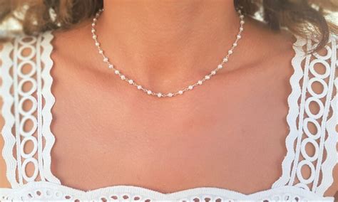 Pearl Rosary Beaded Necklace Dainty Necklaces For Women Etsy