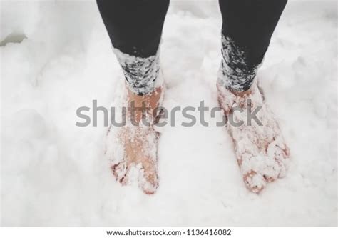 Mens Bare Feet Snow Stock Photo 1136416082 Shutterstock