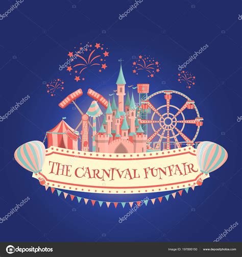 Carnival Funfair Amusement Park Banner Vector Illustration Stock Vector