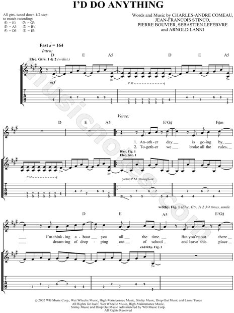 Simple Plan Id Do Anything Guitar Tab In A Major Download And Print