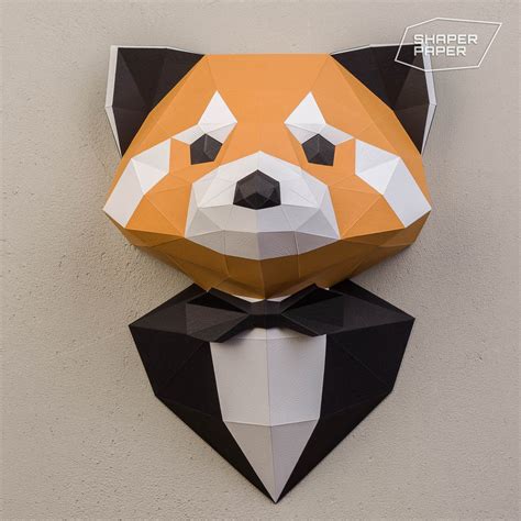 Papercraft 3d Red Small Panda Template Low Poly Paper Etsy