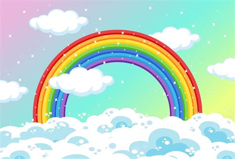Rainbow With Clouds And Glitter On Pastel Sky 1340746 Vector Art At