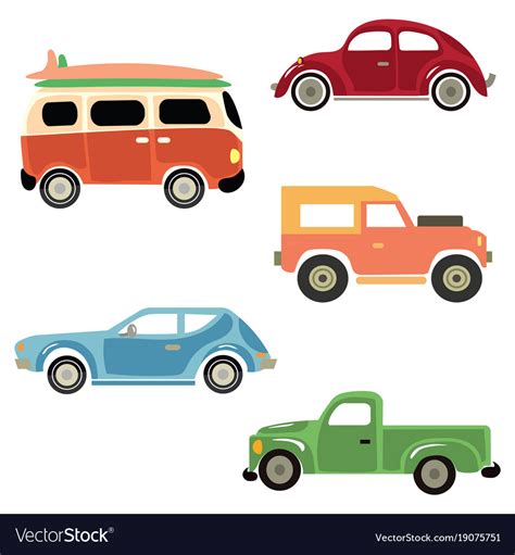 A Set Of Cartoon Cars Collection Of Old Cars Vector Image
