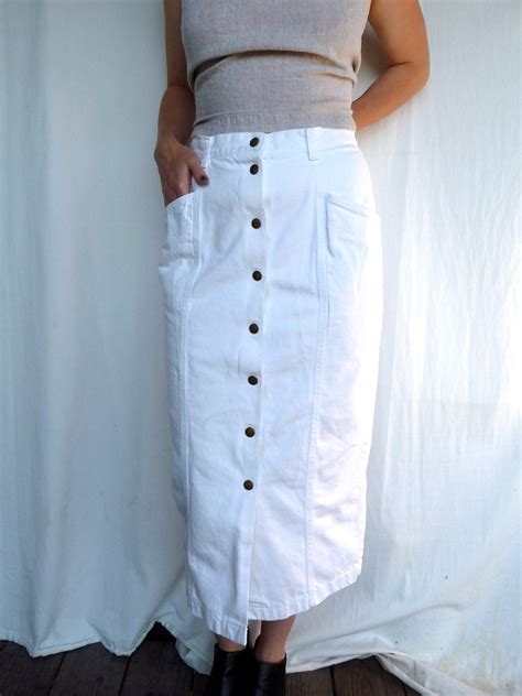 High Waisted White Denim Pencil Skirt By Triplegemini On Etsy