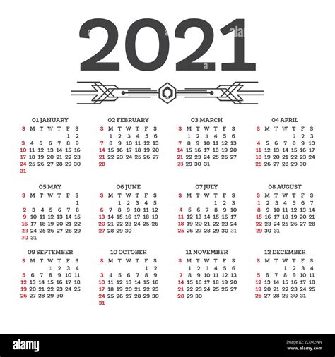 Ilustracion De Calendario 2021 La Semana Comienza El Domingo Cuadricula