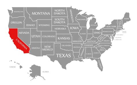 California Red Highlighted In Map Of The United States Of America Stock