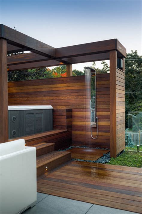 Outdoor Shower And Jacuzzi Lovely Wooden Structure Hot Tub Backyard