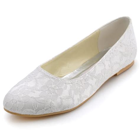 Ep11106 Elegant White Ivory Women Shoes Bridal Party Flats Closed Round