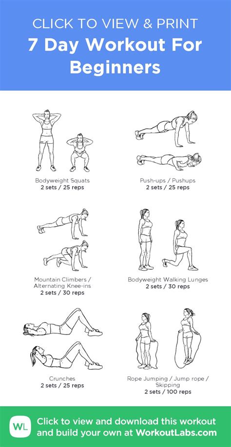 7 Day Workout For Beginners Click To View And Print This Illustrated