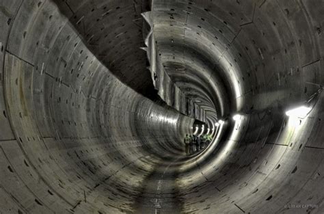 The Inside Of A Tunnel That Is Very Long