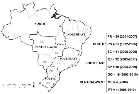 Political Map Of Brazil Showing The Country Regions And States