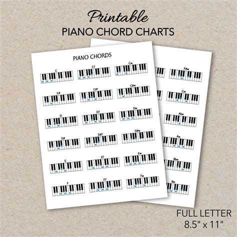 Piano Chord Charts Printable Pdf Format Letter Size Print At Home Etsy