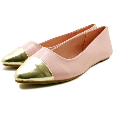 Elise Toe Cap Flat Pump Ballet Ballerina Shoes Pink Leather Style
