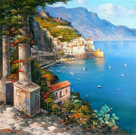 Amalfi Panorama Painting Painting By Andrea Riccio Pixels