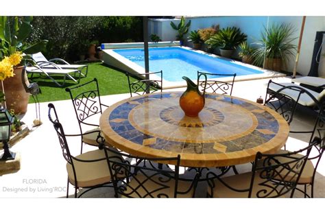 49 Outdoor And Patio Garden Round Table Mosaic Marble Stone
