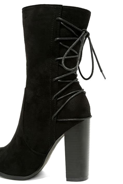 cool black suede boots high heel boots mid calf boots lace up boots 46 00