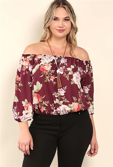 plus size floral off the shoulder top shop old plus size at papaya clothing