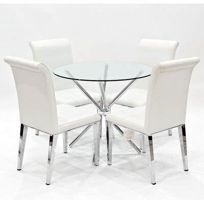 Acting not only as sturdy support the chrome finished metal v legs also add an elegant and unique touch. Round Glass Table And 4 Chairs | Wayfair.co.uk