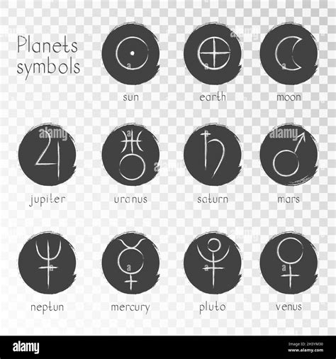 Vector Set Of Grunge Icons With Astrological Planets Symbols On A