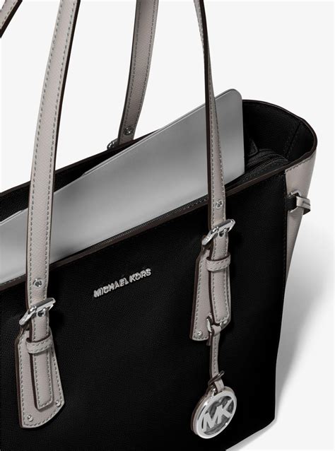 Michael Kors Voyager Medium Two Tone Crossgrain Leather Tote Bag In