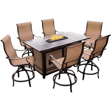 Hanover Monaco 7 Piece Aluminum Outdoor High Dining Set With