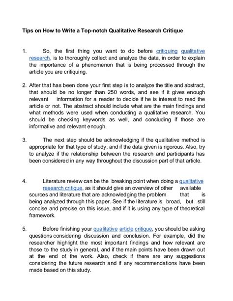Critical review essay example psychology from jeffho.com. qualitative research paper critique example