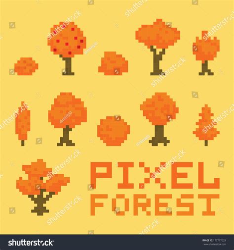 Pixel Art Autumn Forest Isolated Vector Set 177777029 Shutterstock