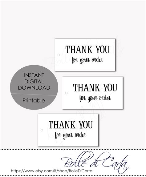 Printable Thank You For Your Order Tags, Printable Labels, Printable Tags for Handmade Items ...