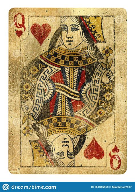 Queen Of Hearts Vintage Playing Card Isolated On White Stock Photo