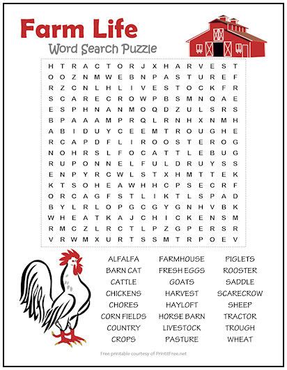 Farm Life Word Search Puzzle Print It Free