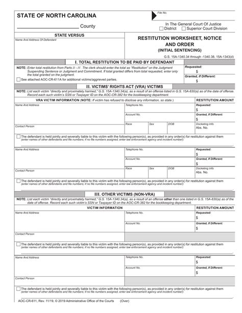 Form Aoc Cr 611 Download Fillable Pdf Or Fill Online Restitution