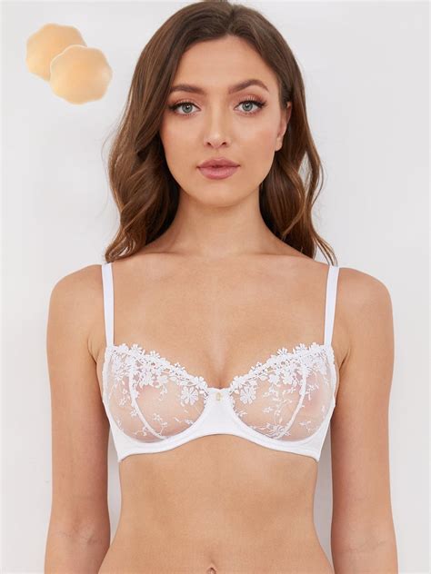 Wingslove See Through Bra Embroidered Unlined Sexy Lace Underwire Bra