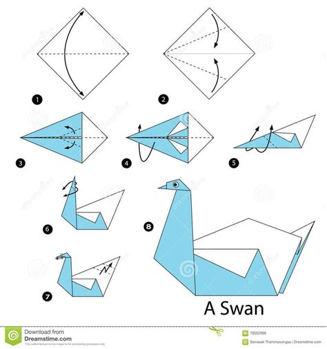 Flip the paper over so the colored side is down and fold it in half. Step By Step Instructions How To Make Origami A Swan ...