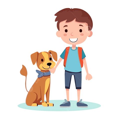 Menino De Clipart De Amigo Com Cachorro Em Desenho Animado De