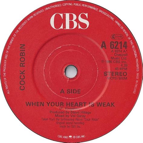 Cock Robin When Your Heart Is Weak 1985 Red Paper Labels Company Sleeve Vinyl Discogs