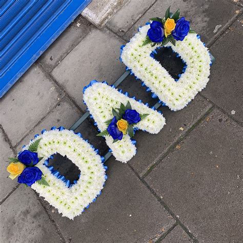 Blue White And Yellow Dad Funeral Flowers Tribute Wreath With Dyed