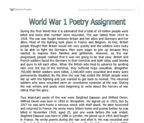 World War 1 Poetry A Level English Marked By
