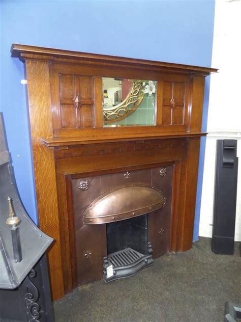 20th Century Edwardian Arts And Crafts Oak Mantel Fireplace Surround