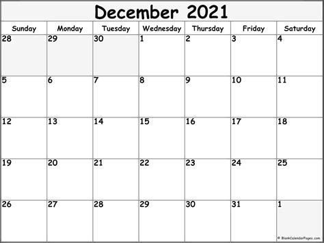 December 2021 Blank Calendar Templates 1 Calendar Template 2022