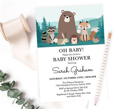 Create Enchanting Woodland Baby Shower Invitations Free Editable