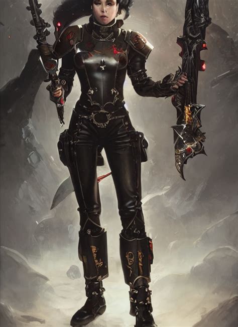 Prompthunt Beautiful Female Inquisitor Warhammer 40k Leather Armor