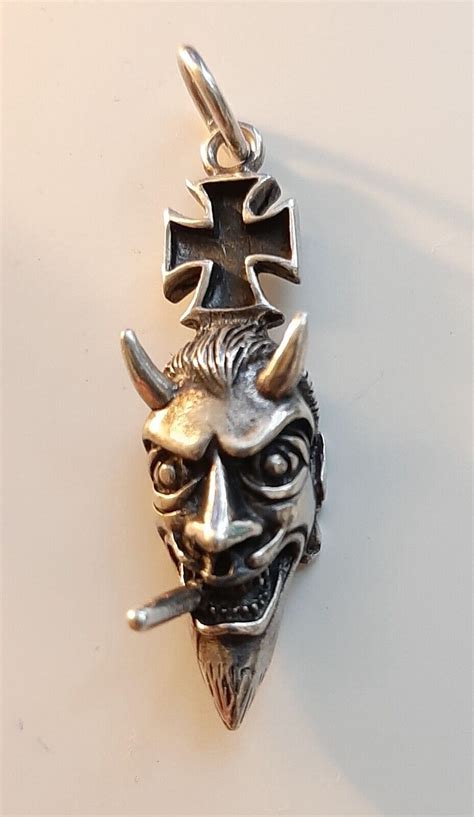 Vintage Pendant For Necklace Devil Smoking Cigar Maltese Cross Large