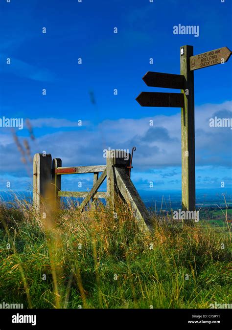 Signpost And Gate On The Cleveland Way Near Sutton Bank In The North