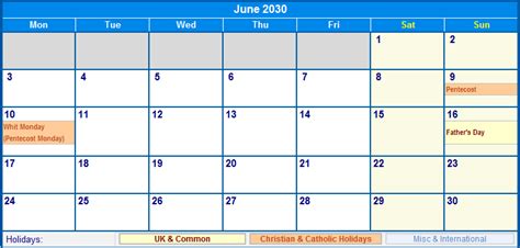 June 2030 Uk Calendar With Holidays For Printing Image Format