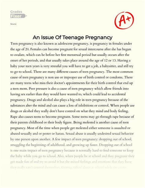an issue of teenage pregnancy [essay example] 596 words gradesfixer